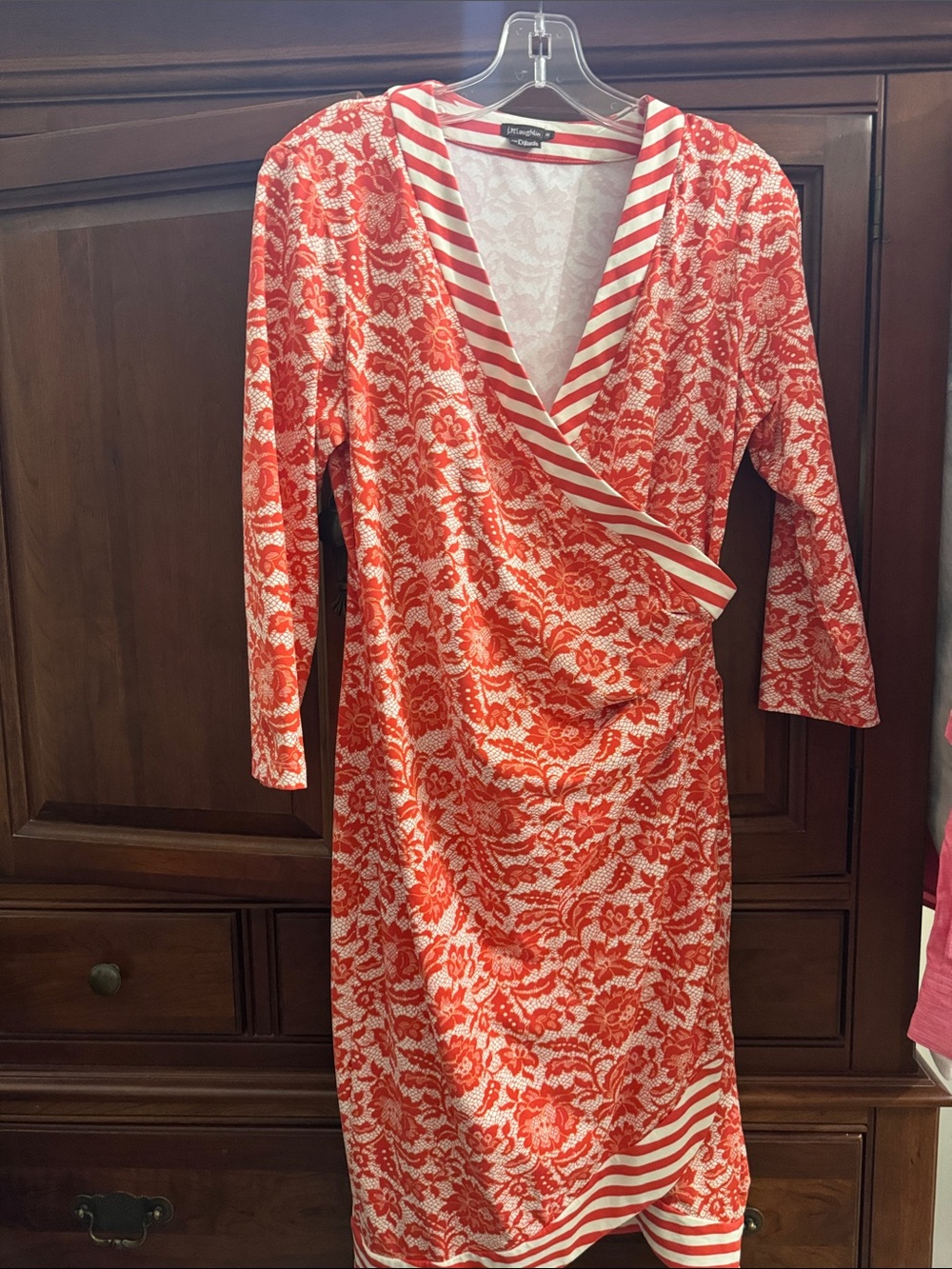J. McLaughlin Red and White Floral Wrap-Style Dress